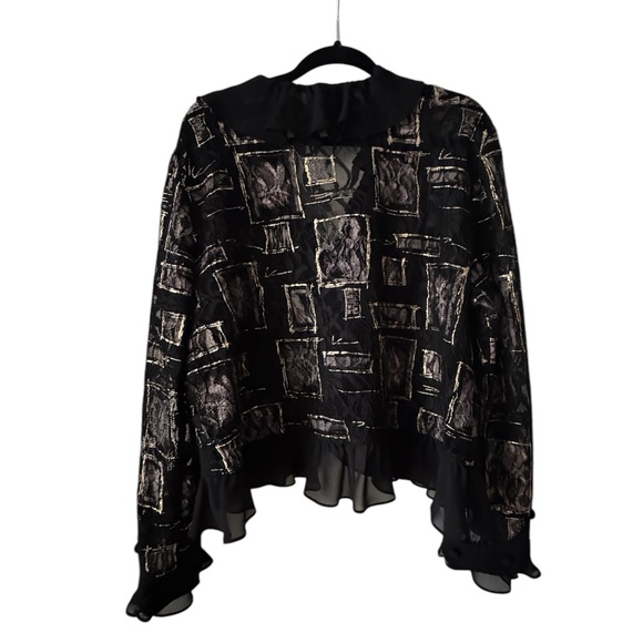 Joseph Ribkoff Black and Silver Ruffled Buttoned Blouse - Picture 3 of 6